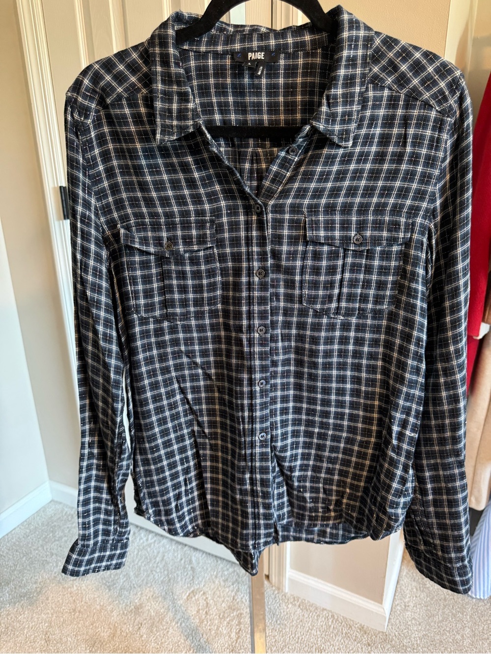 PAIGE Black and White Plaid Button-Down Shirt